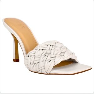 Marc Fisher Draya Braided Leather Mule Sandals White Size 8.5 Heels
